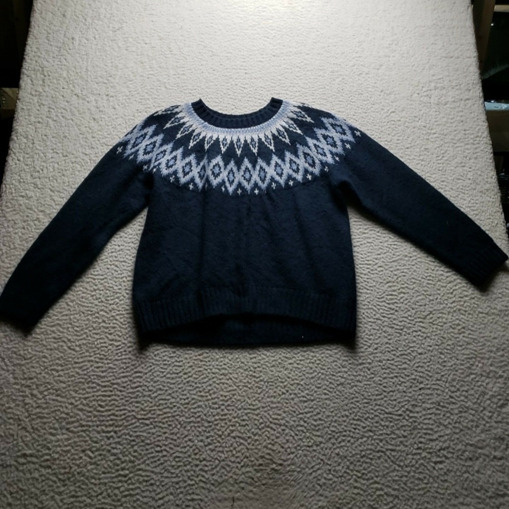 Old Navy Sweater Womens Small Blue Crew Neck Long Sleeve Fair Isle Knit Pullover